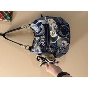 Coach 2010 Poppy Blue and White canvas and denim two way bag